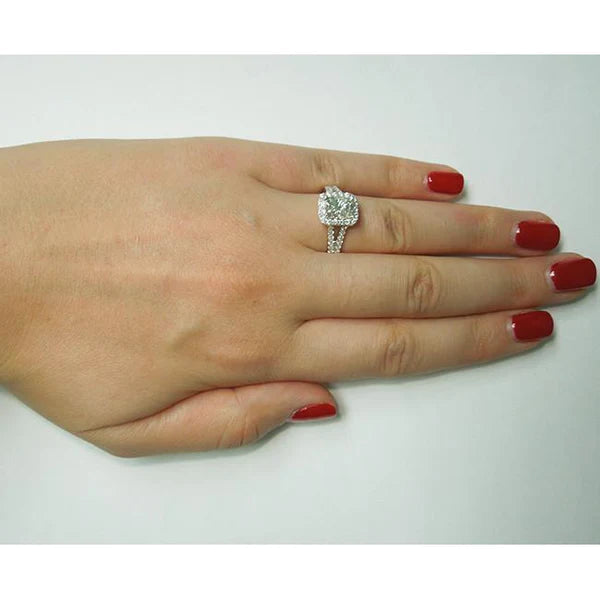 Cushion Real Diamond Royal Engagement Halo Ring 2.75 Carat White Gold 14K