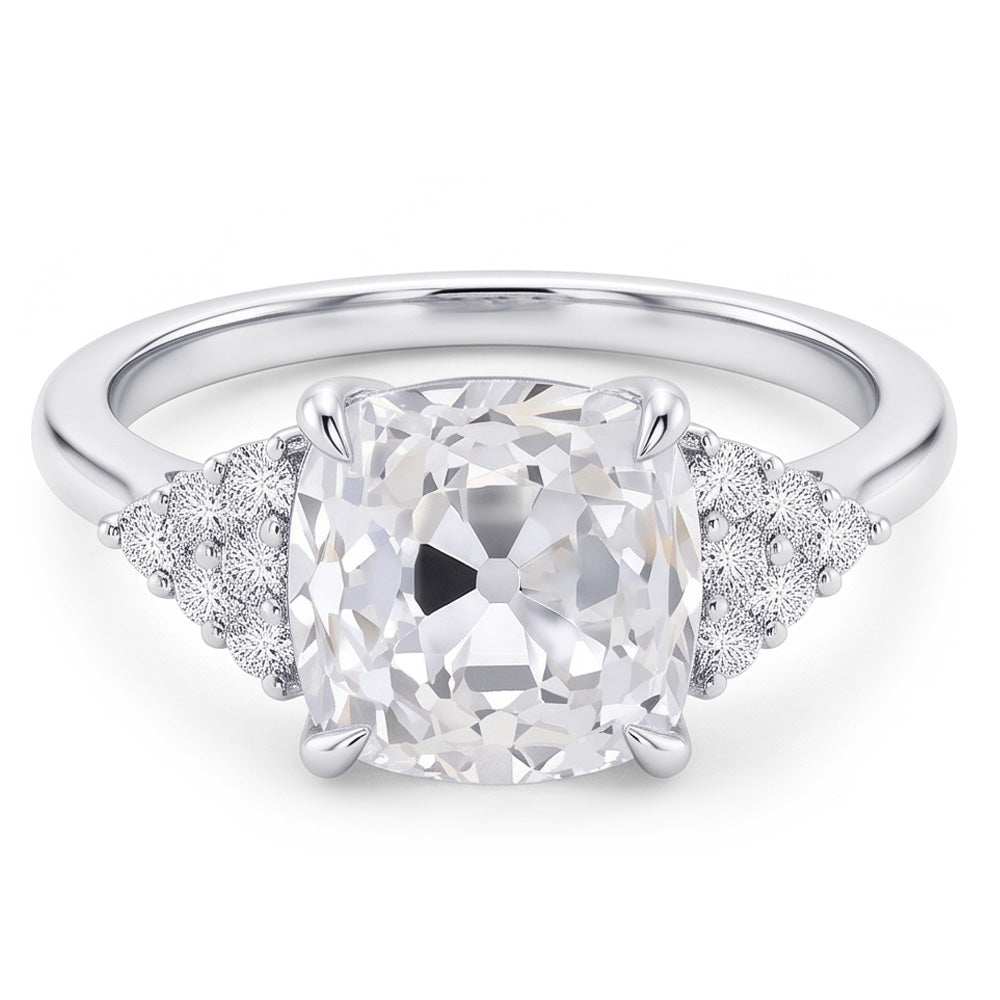 Cushion Real Natural Earth Mined Diamond Eagle Claws Ring Old European White Gold Prong Setting