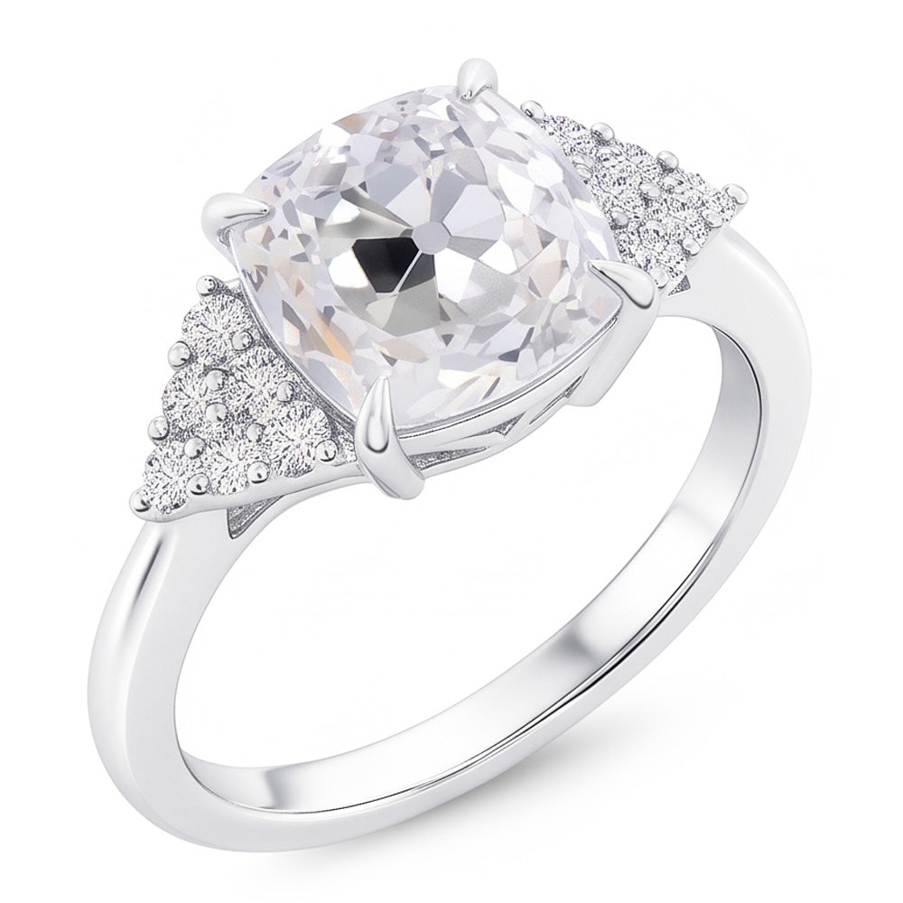 Cushion Real Natural Earth Mined Diamond Eagle Claws Ring Old European White Gold Prong Setting