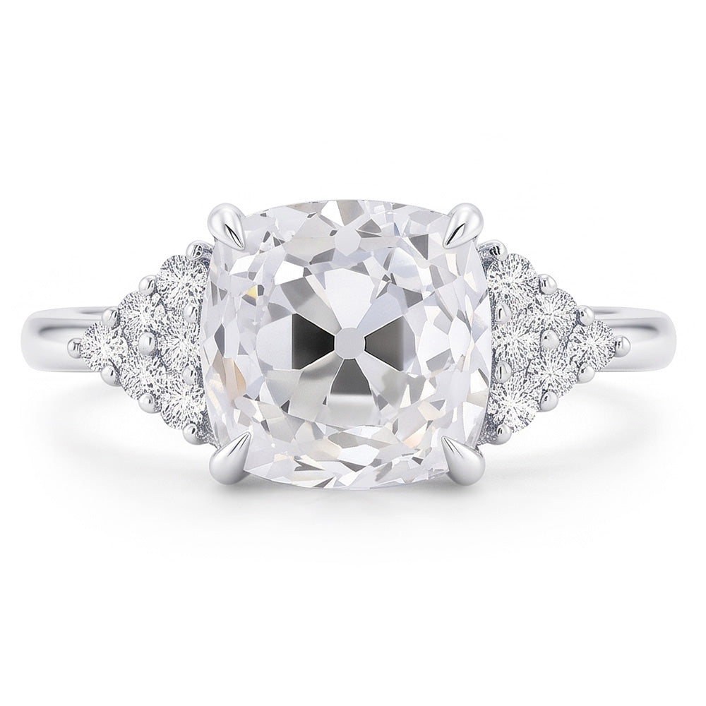 Cushion Real Natural Earth Mined Diamond Eagle Claws Ring Old European White Gold Prong Setting