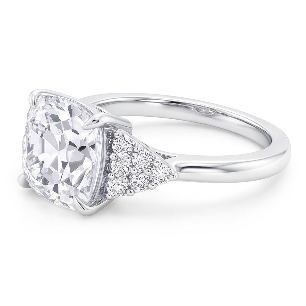 Cushion Real Natural Earth Mined Diamond Eagle Claws Ring Old European White Gold Prong Setting