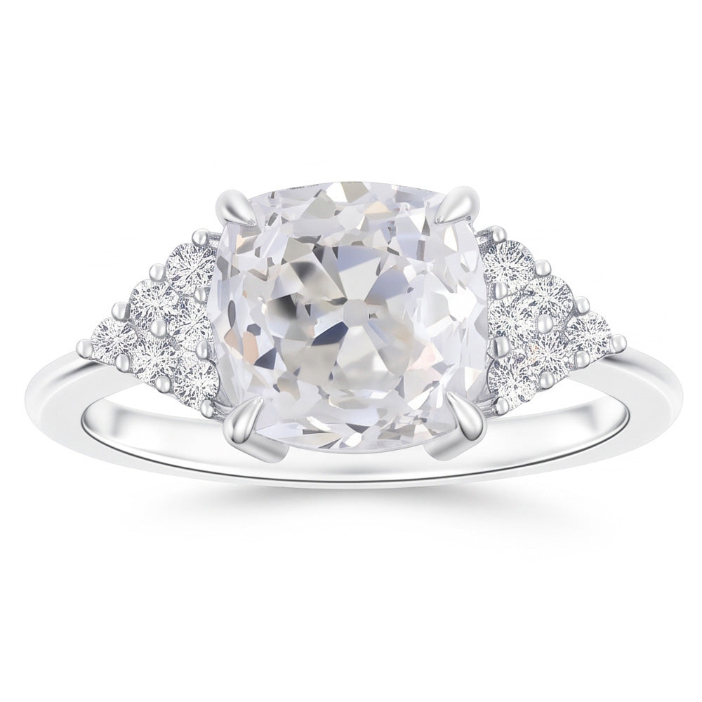 Cushion Real Natural Earth Mined Diamond Eagle Claws Ring Old European White Gold Prong Setting