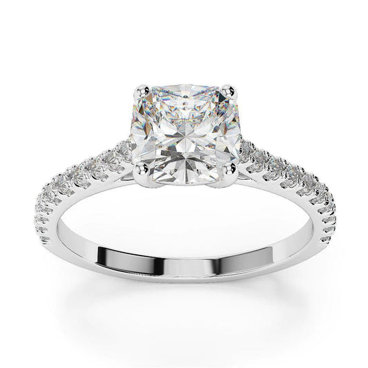 Cushion & Round 2.90 Carats Real Diamond Ring New 14K White Gold