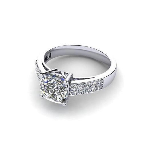 Cushion & Round 3.35 Carats Genuine Diamond Engagement Ring