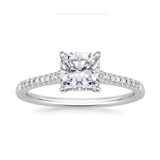 Cushion & Round 3.40 Carats Genuine Diamond Engagement Ring White Gold 14K