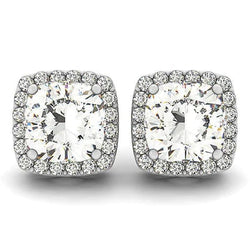 Cushion & Round 4.40 Carats Real Diamond Lady Stud Earrings White Gold 14K