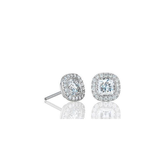 Cushion & Round Cut 2.38 Carats Real Diamonds Stud Earrings White Gold 14K