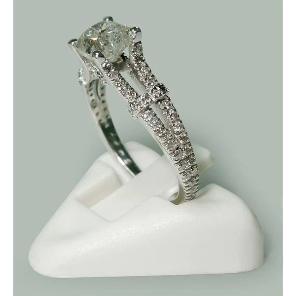 Cushion & Round Real Diamond Engagement Ring 1.90 Carat Split Shank New