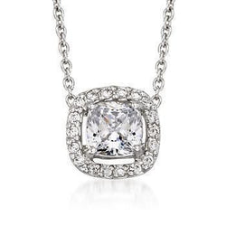 Cushion Round Real Diamond Halo Necklace Pendant 2.25 Carat White Gold 14K