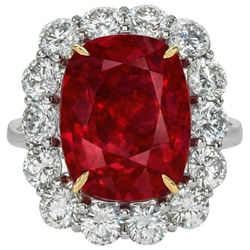 Cushion Ruby And Round Natural Earth Mined Diamonds 7 Carats Anniversary Ring