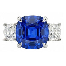 Cushion Sapphire 3 Stone Natural Earth Mined Diamond Ring Prong Gold Jewellery 4 Carats
