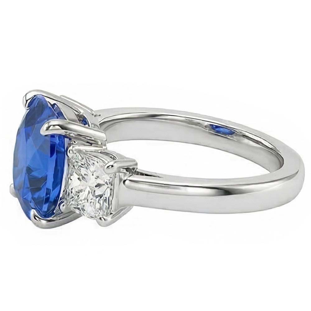 Cushion Sapphire 3 Stone Natural Earth Mined Diamond Ring Prong Gold Jewellery 4 Carats