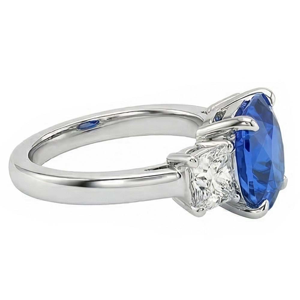 Cushion Sapphire 3 Stone Natural Earth Mined Diamond Ring Prong Gold Jewellery 4 Carats