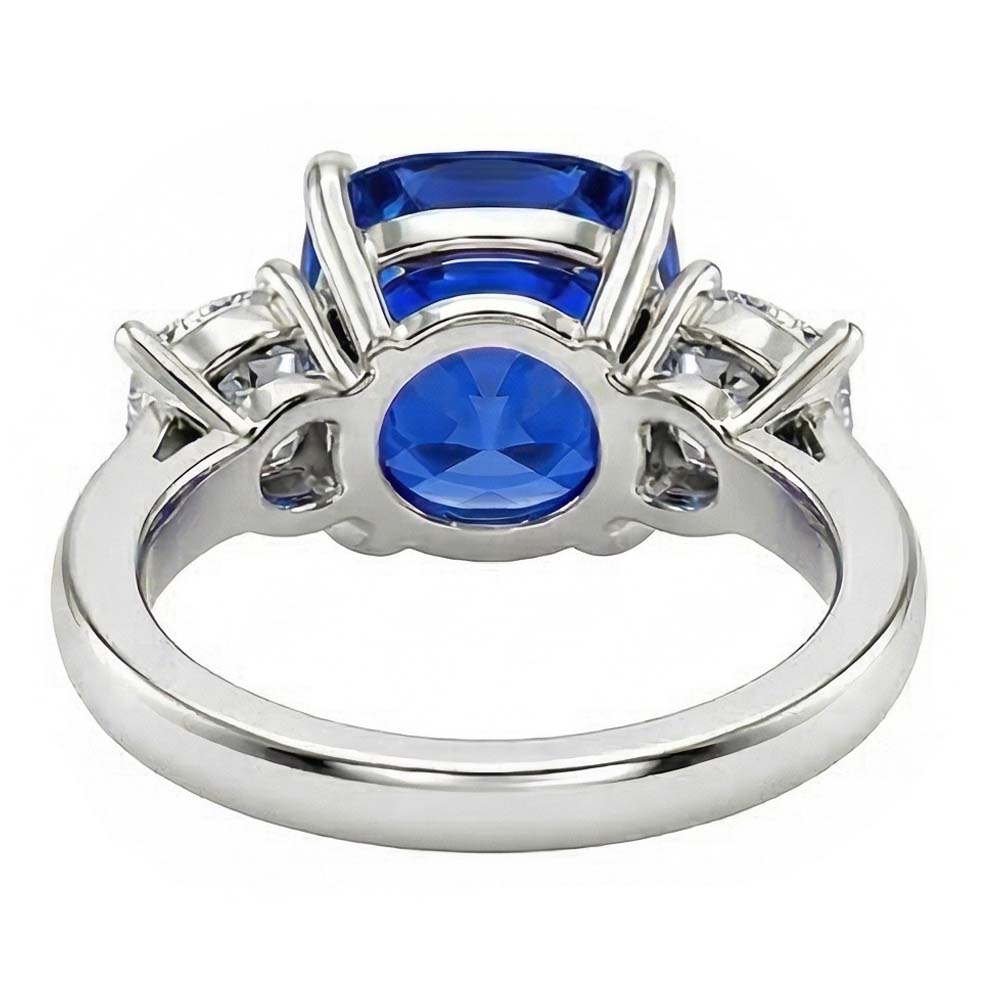 Cushion Sapphire 3 Stone Natural Earth Mined Diamond Ring Prong Gold Jewellery 4 Carats