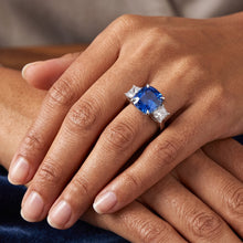 Cushion Sapphire 3 Stone Natural Earth Mined Diamond Ring Prong Gold Jewellery 4 Carats