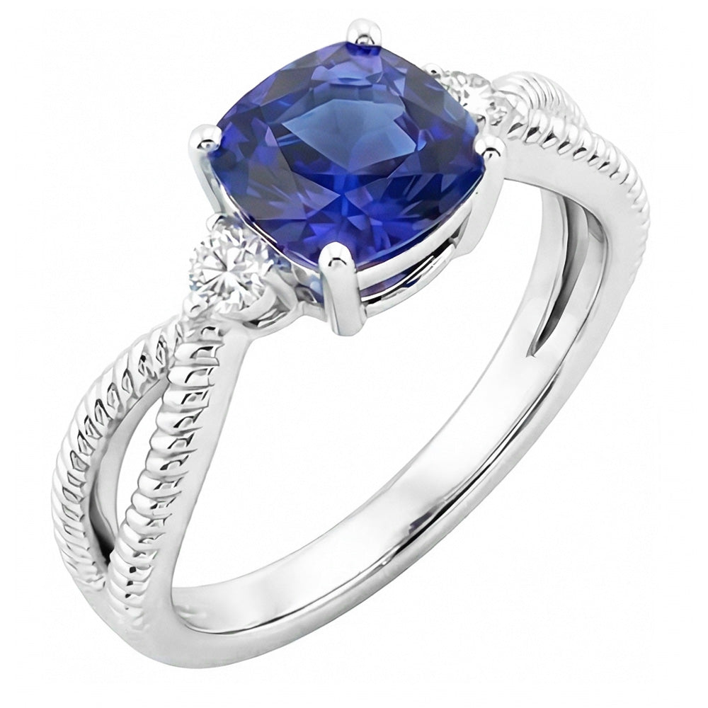 natural round sapphire 2.25ct ring front view