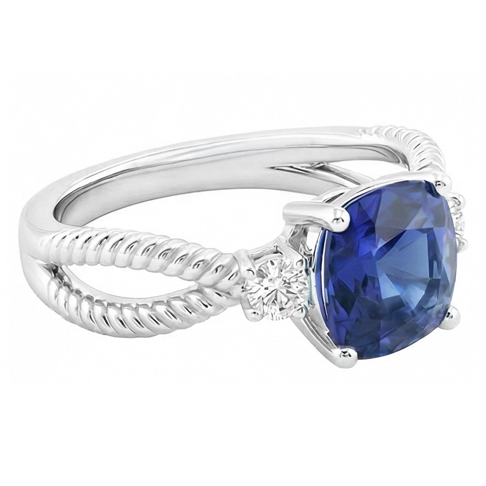 natural round sapphire 2.25ct ring close up detail