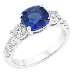 Cushion Sapphire Gemstone Ring Prong Set Round Natural Earth Mined Diamonds 2.50 Carats