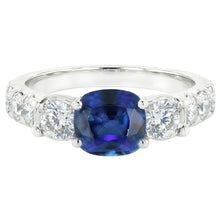 Cushion Sapphire Gemstone Ring Prong Set Round Natural Earth Mined Diamonds 2.50 Carats