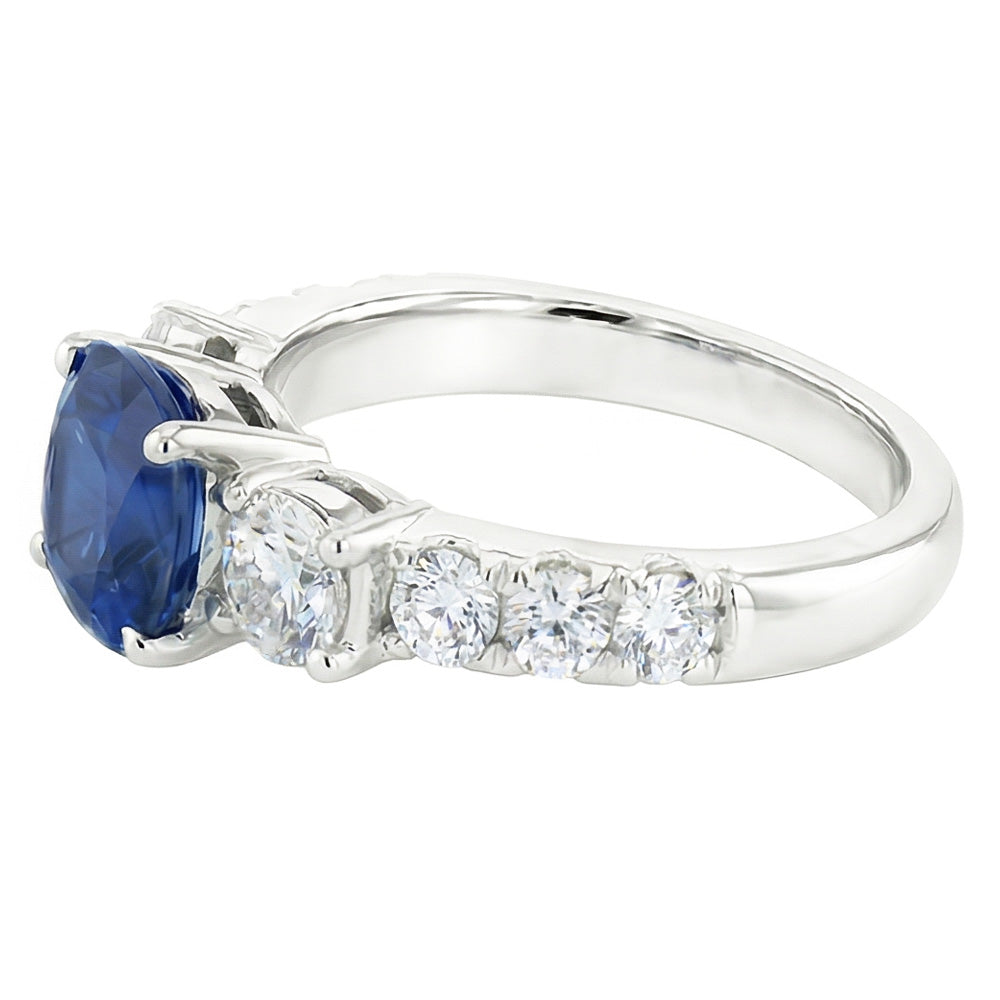Cushion Sapphire Gemstone Ring Prong Set Round Natural Earth Mined Diamonds 2.50 Carats