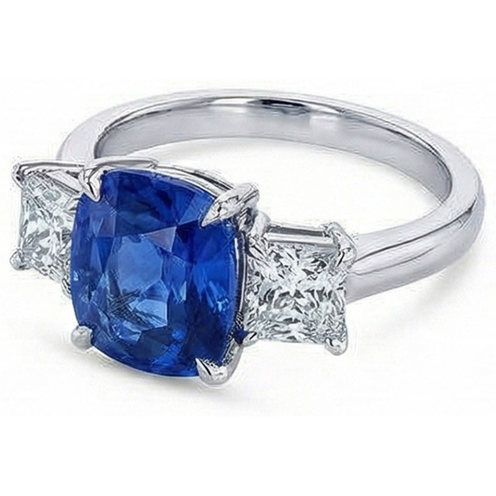 natural cushion sapphire 4ct ring top view