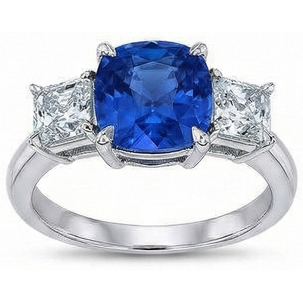 natural cushion sapphire 4ct ring profile view