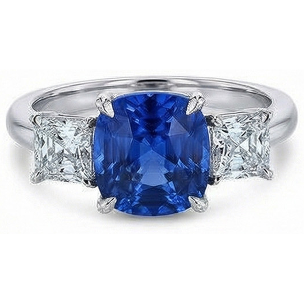 natural cushion sapphire 4ct ring with diamond accents