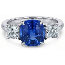 natural cushion sapphire 4ct ring with diamond accents