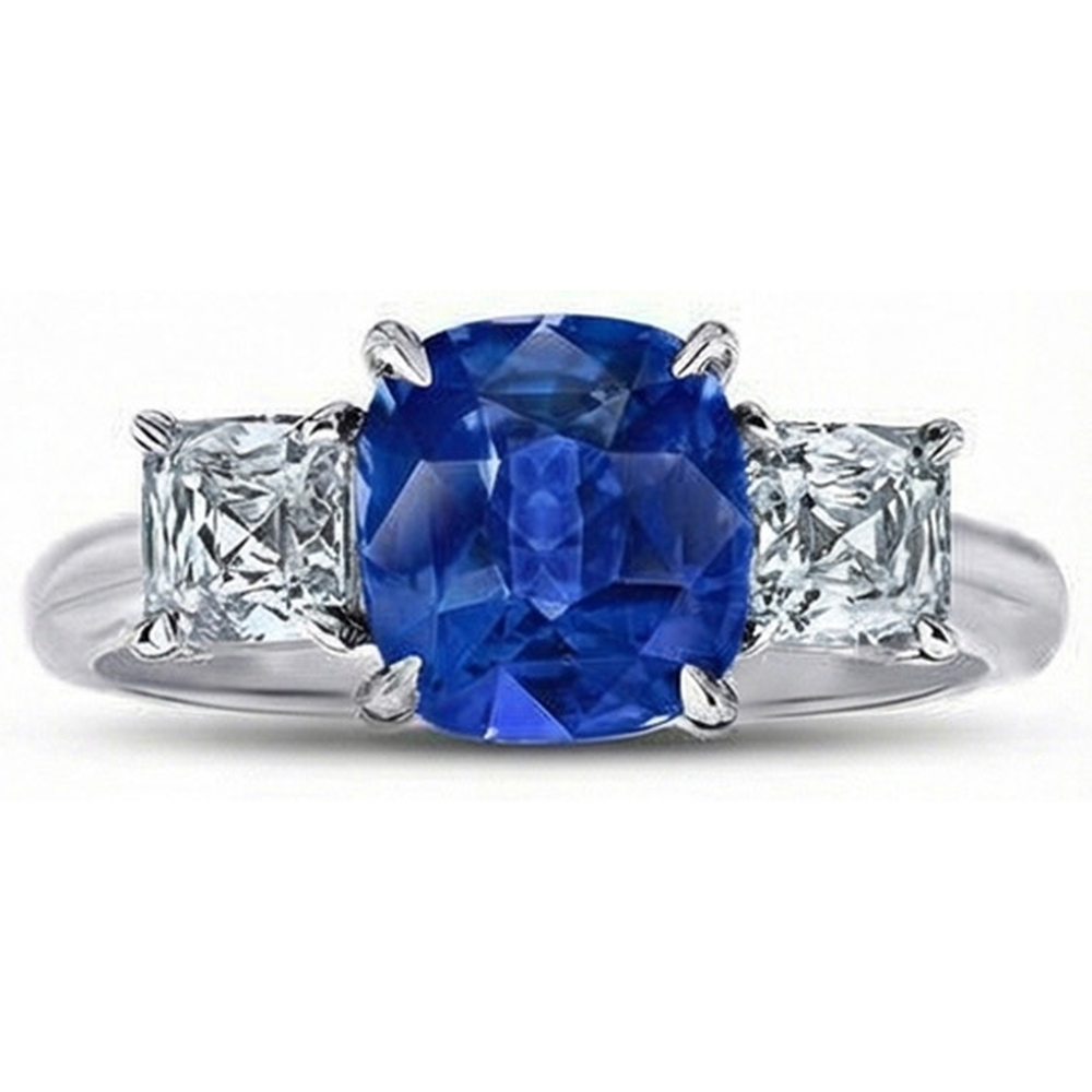 natural cushion sapphire 4ct ring three quarter angle