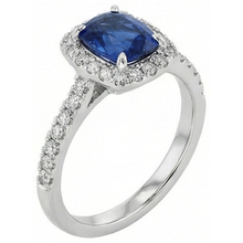 Cushion Sapphire With Round Natural Earth Mined Diamond 3.90 Ct. Ring White Gold 14K