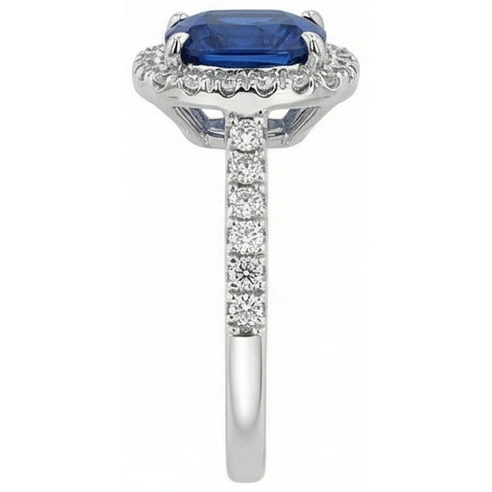 Cushion Sapphire With Round Natural Earth Mined Diamond 3.90 Ct. Ring White Gold 14K