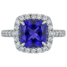 Cushion Shape 2.25 Carats Tanzanite With Natural Earth Mined Diamond Wedding Ring Jewellery
