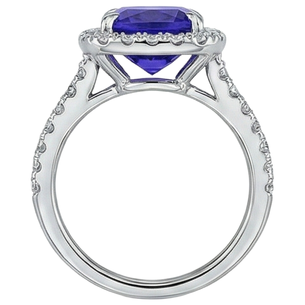 Cushion Shape 2.25 Carats Tanzanite With Natural Earth Mined Diamond Wedding Ring Jewellery