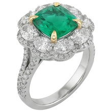 Colombian Emerald Cushion Cut Precious Stone Ring in 14 Karat Two Tone Gold – side view