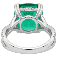 Emerald Cushion Cut Gemstone Ring in 14 Karat Two Tone Gold – back view