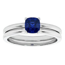 Cushion Solitaire Blue Sapphire Engagement Ring Set 1 Carat