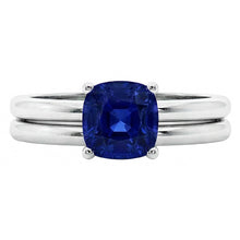 Cushion Solitaire Blue Sapphire Engagement Ring Set 1 Carat