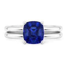 Cushion Solitaire Blue Sapphire Engagement Ring Set 1 Carat