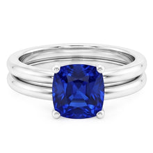 Cushion Solitaire Blue Sapphire Engagement Ring Set 1 Carat