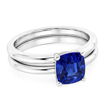 Cushion Solitaire Blue Sapphire Engagement Ring Set 1 Carat
