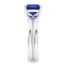 Cushion Solitaire Blue Sapphire Engagement Ring Set 1 Carat