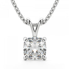 Cushion Solitaire Real Diamond Pendant Necklace 2.75 Carats White Gold 14K
