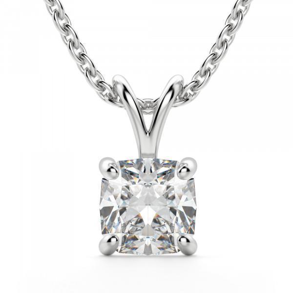 Cushion Solitaire Real Diamond Pendant Necklace 2.75 Carats White Gold 14K