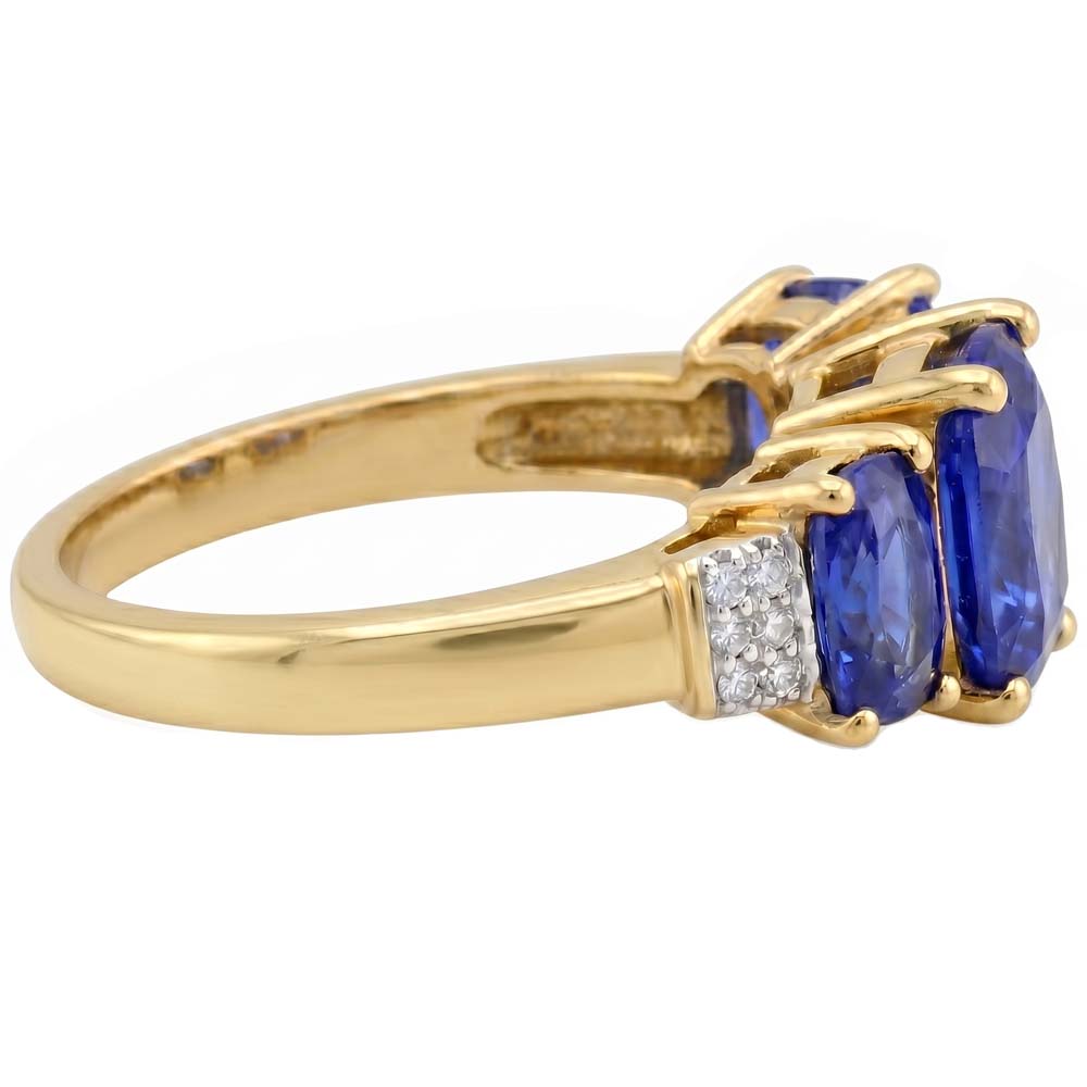Cushion Sri Lanka Blue Sapphire Natural Earth Mined DIAMOND ( NOT LAB GROWN ) Ring 3-Stone 5.26 Carat YG 14K