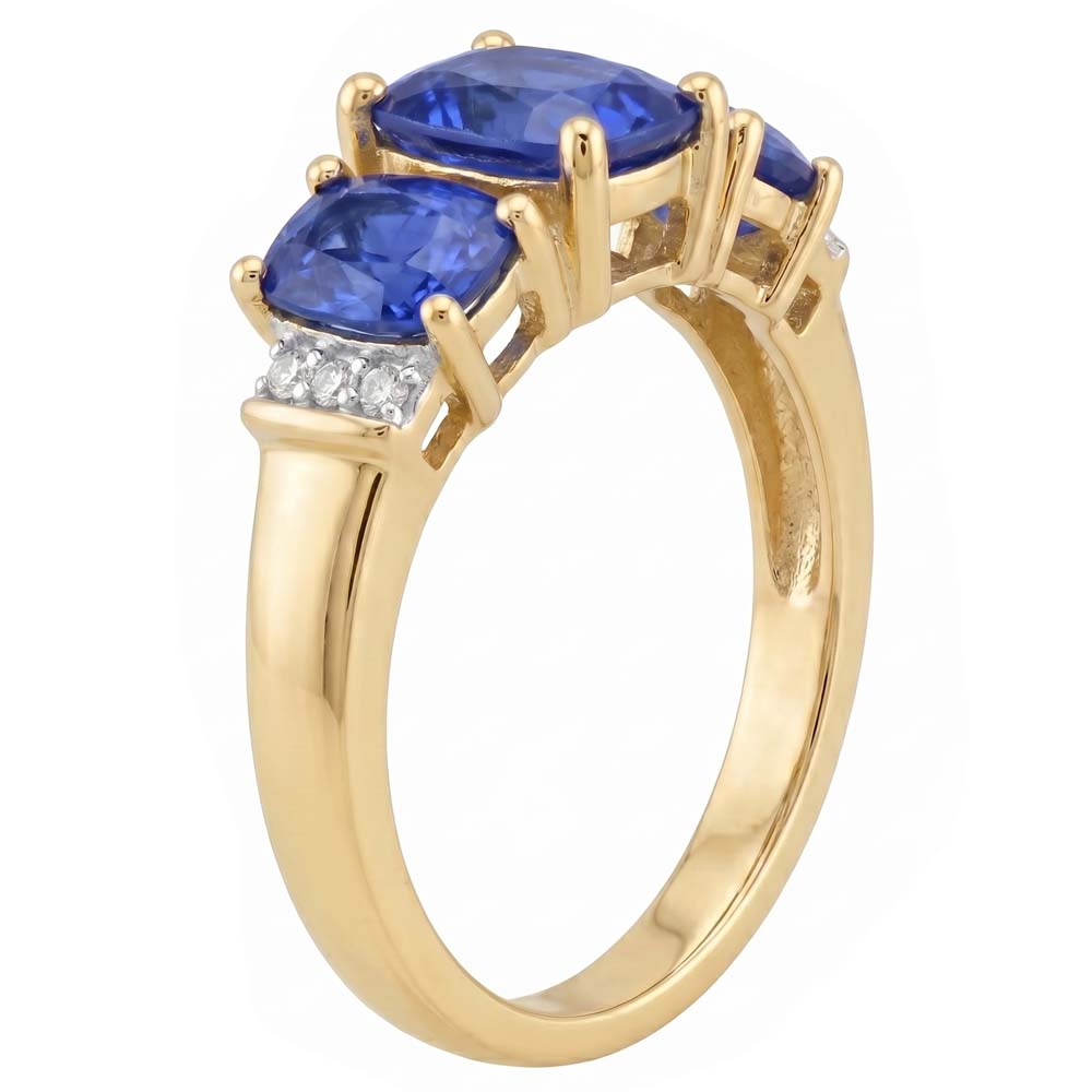 Cushion Sri Lanka Blue Sapphire Natural Earth Mined DIAMOND ( NOT LAB GROWN ) Ring 3-Stone 5.26 Carat YG 14K