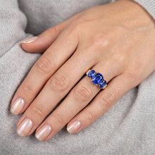 Cushion Sri Lanka Blue Sapphire Natural Earth Mined DIAMOND ( NOT LAB GROWN ) Ring 3-Stone 5.26 Carat YG 14K