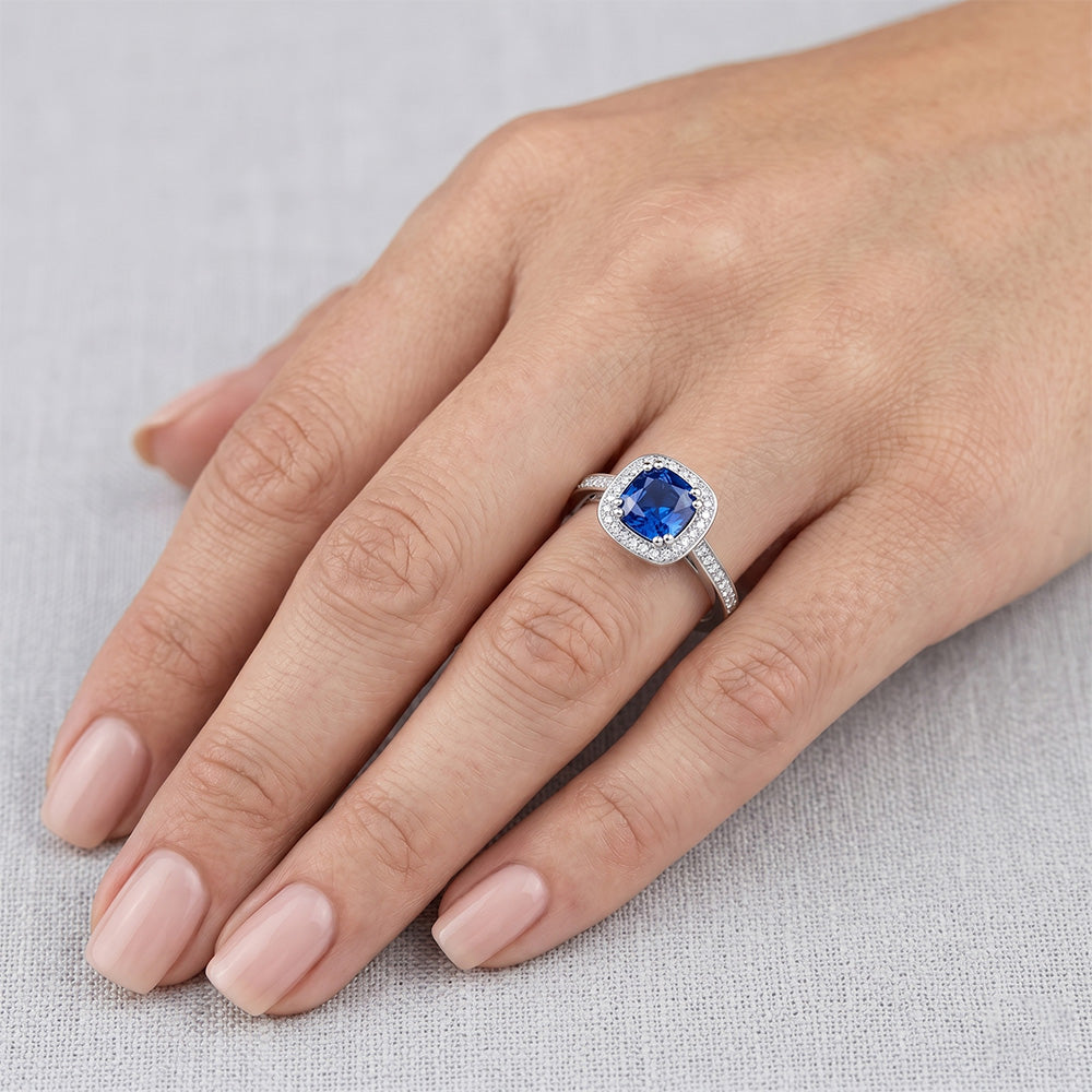Cushion Sri Lanka Blue Sapphire Natural Earth Mined DIAMOND ( NOT LAB GROWN ) Ring Solid Gold 1.70 Ct
