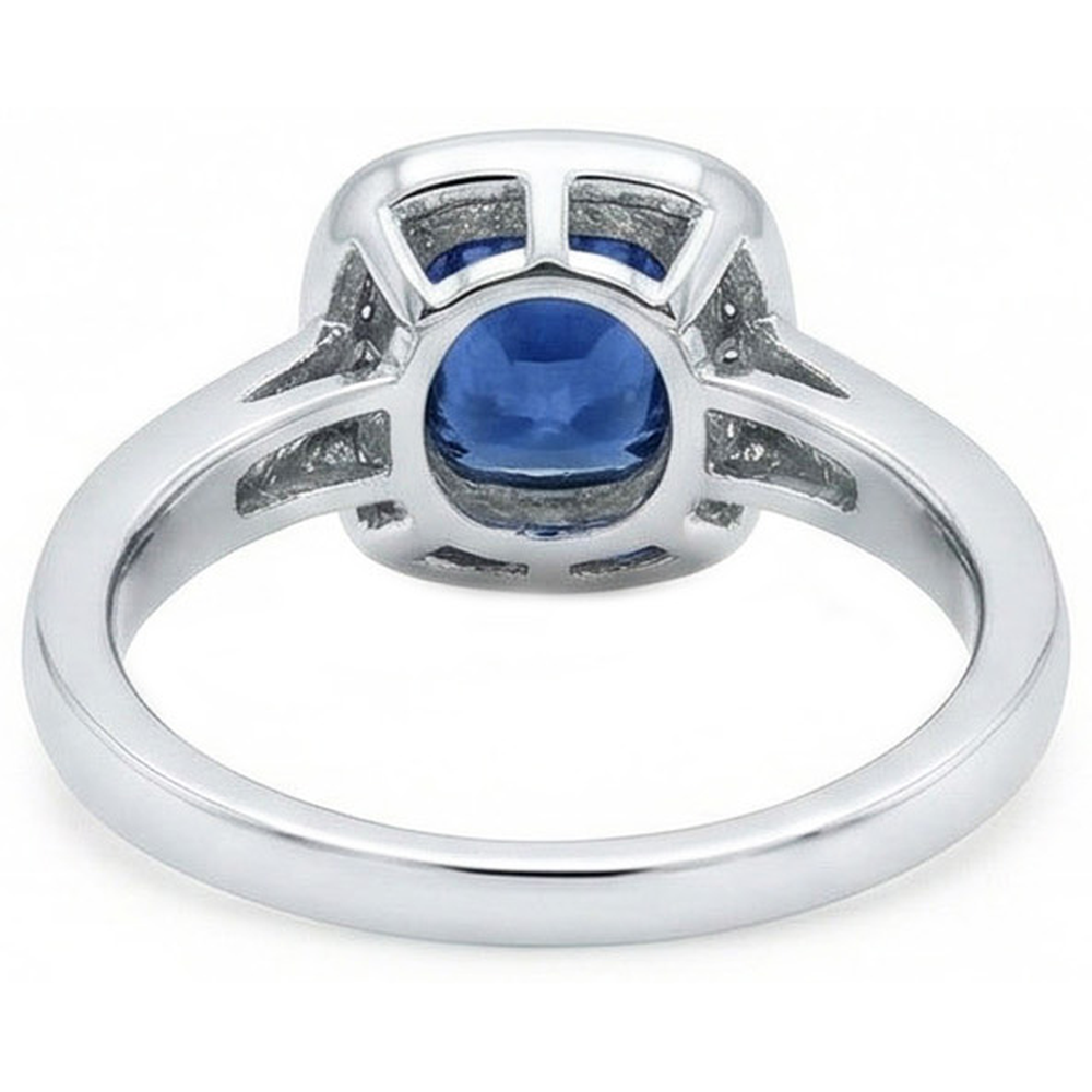 Cushion Sri Lanka Blue Sapphire Natural Earth Mined DIAMOND ( NOT LAB GROWN ) Ring Solid Gold 1.70 Ct