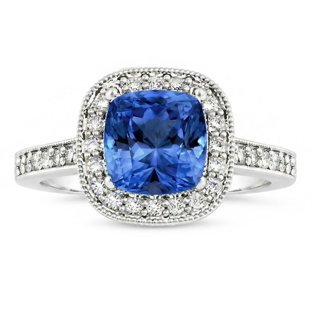 natural round sapphire 3.40ct ring front view