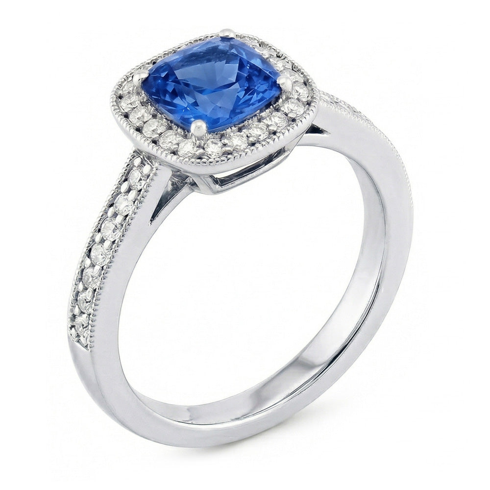 natural round sapphire 3.40ct ring side angle